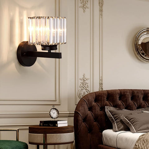 Retro Crystal Wall Light E27 Black Square Sconce