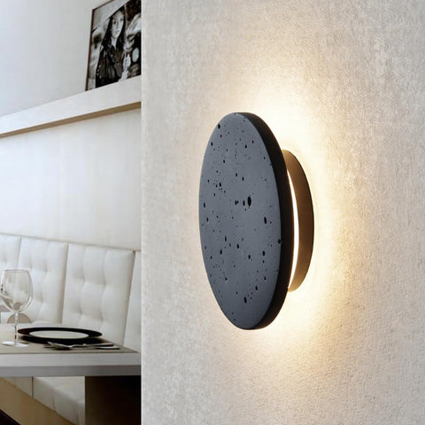 Black Wall Sconce Indoor,Hallway Sconces Wall Lighting Round,Led Cement Wall Lamp Hardwired,Minimalist Wall Mount Light Flat Design,Modern Sconces Lighting for Bedroom,Living Room,12w 3000k,Warm White