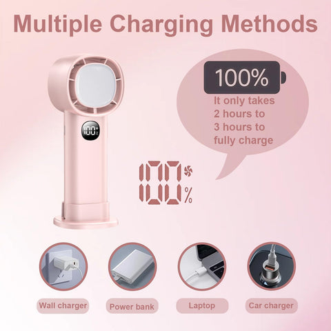 Portable Mini Handheld Fan with LED Display & Flashlight