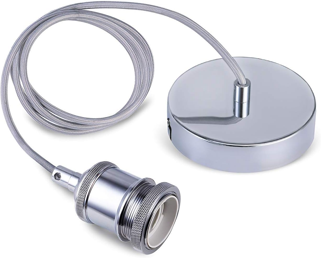 Chrome metal lamp with cable on a white background
