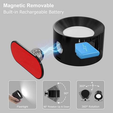 LED Battery Operated Wall Lights, 2Pack Wall Lamp with 3 Color Modes 3 Brightness Levels 360°Rotate Magnetic Touch Control, Reading Lights for Living Room Bedroom Black