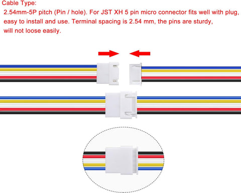 Lyeteung 10 Pairs Mini Micro JST-XH 2.54 Plug Connector, JST 5 Pin Micro Electrical Male and Female Connector Plug Wire Cable, with 150mm 22AWG Wire