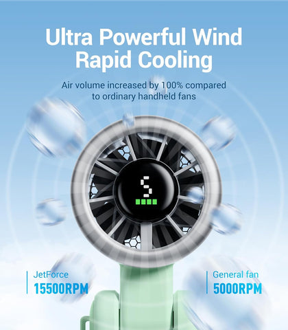 Diveblues Portable Handheld Fan, High-Speed Turbo Portable Fan, LED Display, Up to 12 Hours, 4000mAh Battery, 5 Wind Gear, Rechargeable small Hand Fan for Travel/Commute/Outdoor, Gifts for Women
