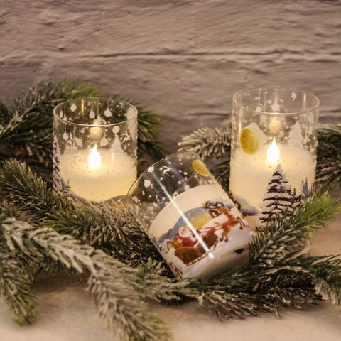 Eldnacele Glass Flameless Santa Claus Candles with Remote Timer – 3 Pack
