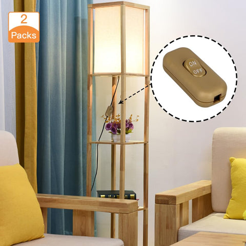 Helunsi Inline Switch 2 Pcs, Lamp Cord Button Torpedo Switch, Light Brown Rated 6A 250V ON OFF Electrical Wire Appliance Rocker Switches, Repair Replacement Control Power Cable Plug Desk Table Light