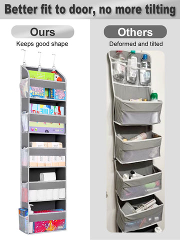TAHAVICE Over The Door Storage Organiser, 5 Clear Window Pockets and 10 Mesh Side Pockets, Grey – Turn Unused Door Space into Smart Storage