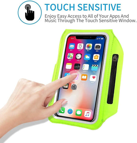 Sports Running Armband Black with Airpods Pocket Water Resistant 6.8" Green