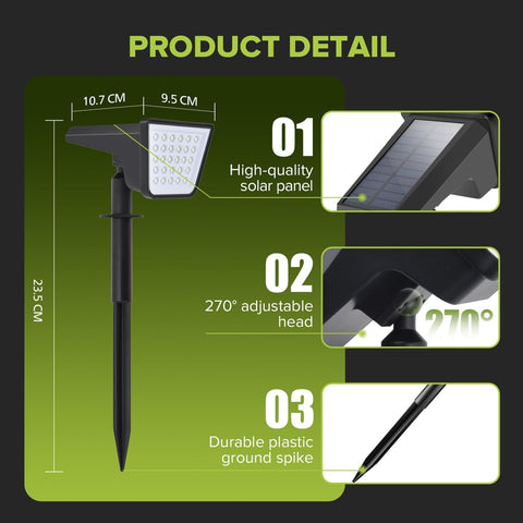 UME 4 Packs Garden Solar Lights Water-Resistant, 28‑LED 3000K Solar spotlights Garden, Dusk‑to‑Dawn Solar Spotlight for Yard, Lawn, Walkway, Driveway
