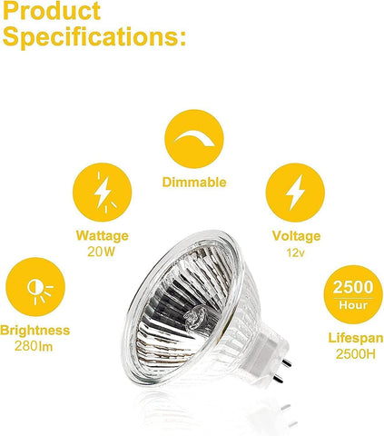 MR16 GU5.3 12V 20W Halogen Spotlight Bulbs 2700K (6 Pack)