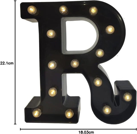 Black Alphabet Marquee Letters LED 26 Alphabet Light Up Letters with Diamond Bulb Battery Powered Led Letter for Wedding Birthday Christmas Home Bar Decoration Party Night Light (Black Letter R)