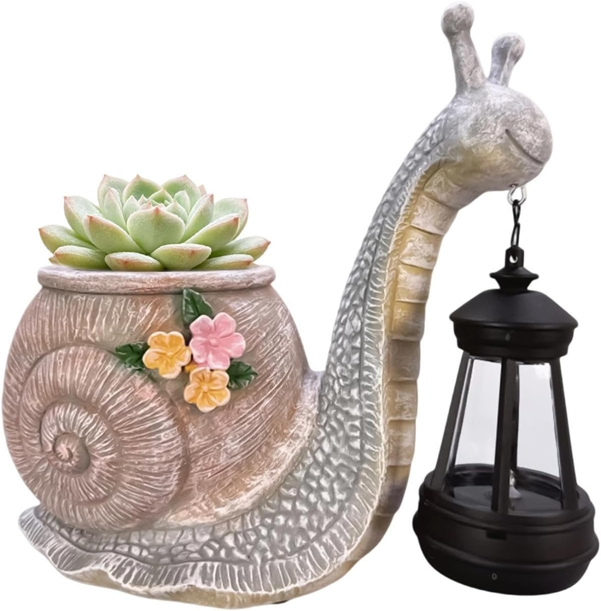 Planter with Solar Light Resin Snail Figure