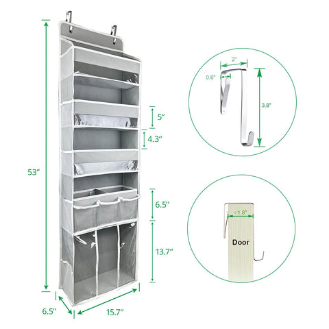 EZVERY Over the Door Baby Nappy Organiser, Beige Hanging Nursery Storage with 3 Bins, Removable Nappy Caddy and 10 Mesh Side Pockets