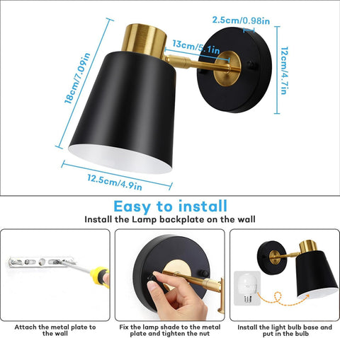 Battery Operated Wall Lights Indoor Rechargeable Wall Lights, Wireless Wall Sconces Set of 2, with Detachable Bulbs and Remote, Black Wall Light for Bedroom Living Room