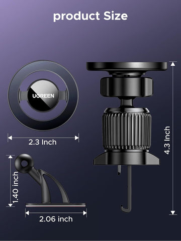 UGREEN 360° Magnetic Car Mount with Air Vent & Dashboard Base