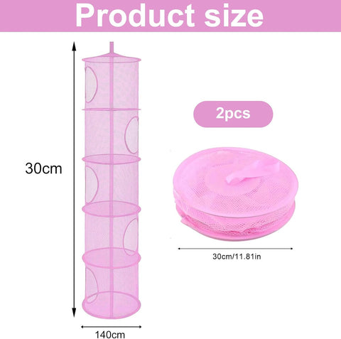 Hanging Mesh Storage Basket, 2 Pack, 5-Tier Foldable Toy Organiser in Pink – Make Room for More Play