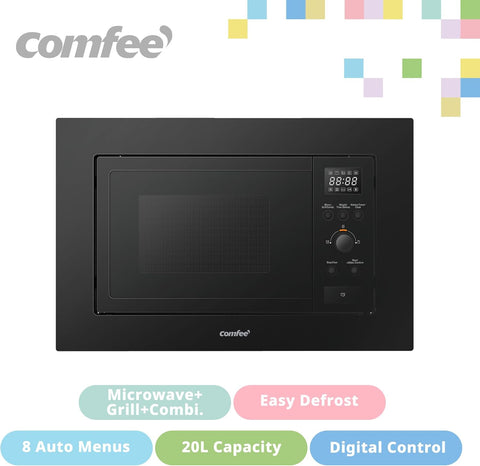 20L Black Built In Grill Microwave with Digital Control, Auto Menu & Defrost