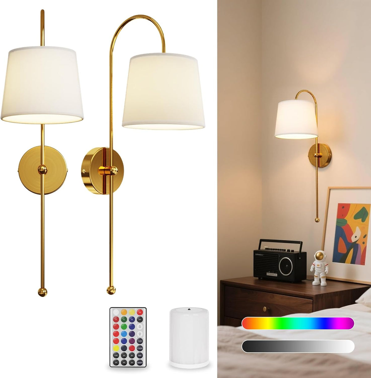 Rechargeable Battery Operated Wall Lights with Remote