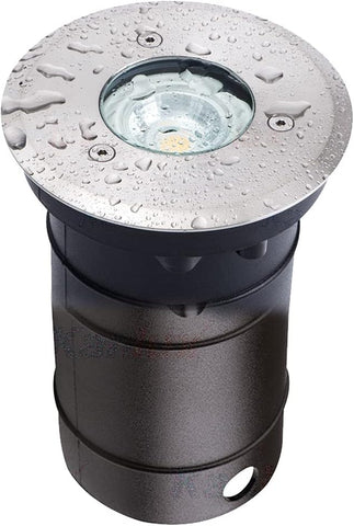 Mains IP67 GU10 LED Round Landscape Well Driveway Walkway Garden Deck Buried Patio Pathway Recessed In Ground Uplighter Decorative Outdoor Light (1x Light, Add 5W Warm White)