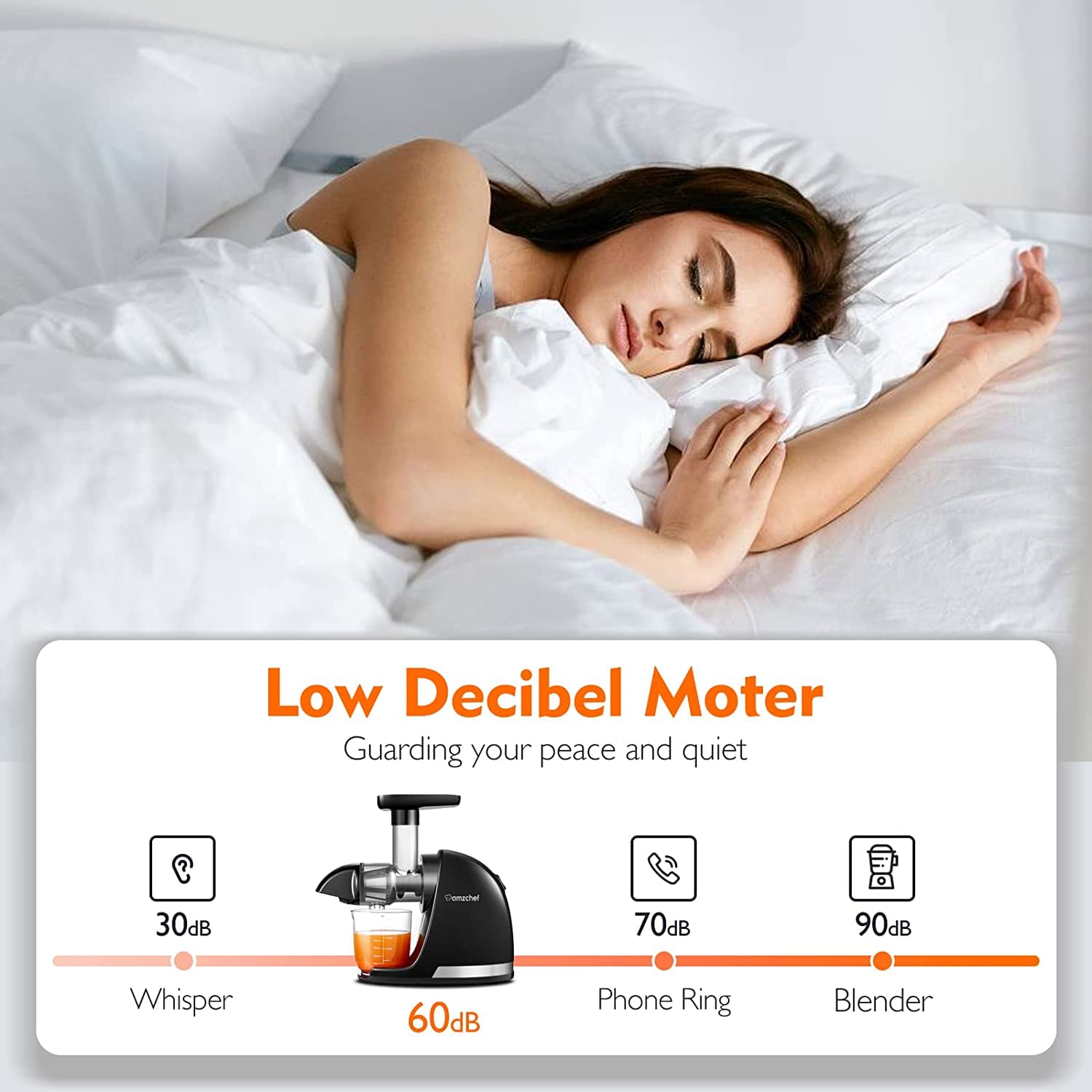 AMZCHEF Juicer Machines - Cold Press Slow Juicer - Masticating Juicer for Whole Fruits and Vegetables - Delicate Chew No Need to Filter - BPA Free Juice Extractor with 2 Cups and Brush - Black