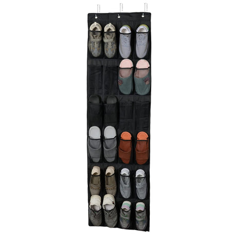 Amazon Basics 24-Pocket Over Door Shoe Organiser, Light Grey Mesh Hanging Storage Rack for 12 Pairs of Larger Shoes, Space-Saving Door-Mounted Storage