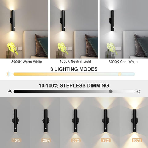Lighting fixture with adjustable color temperature and dimming options on a neutral background.