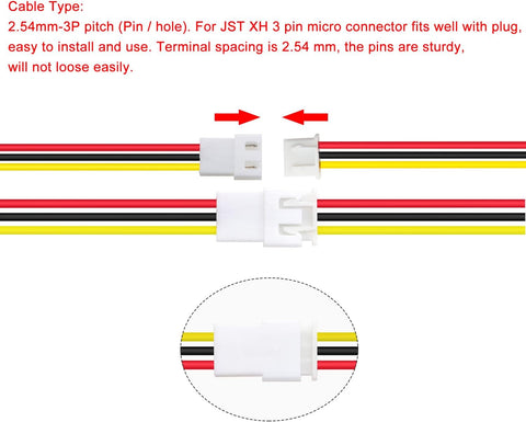 Lyeteung 20 Pairs Mini Micro JST-XH 2.54 Plug Connector, JST 3 Pin Micro Electrical Male and Female Connector Plug Wire Cable, with 150mm 22AWG Wire