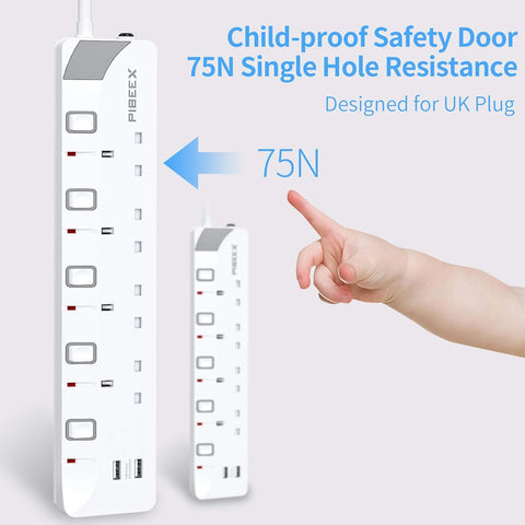 Extension Lead with 4 Way Plug Sockets, Wall Mountable Extension Socket with Individual Switches and 2 USB Charging Ports, 13A 3250W, 2M Extension Cord