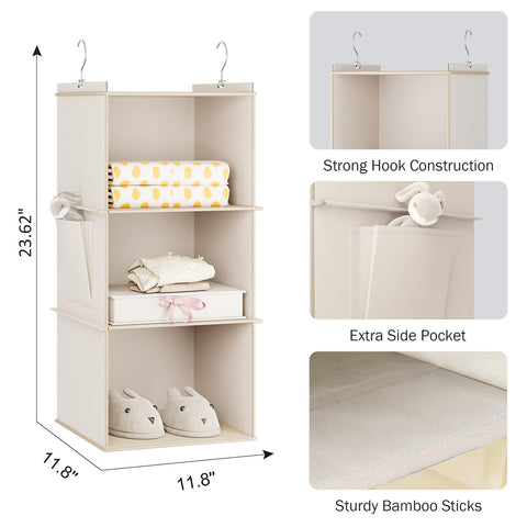 YOUDENOVA Hanging Wardrobe Organiser, 6 Shelves with Side Pockets, Grey – Make Every Shelf Count