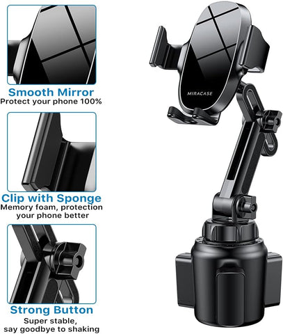 Miracase Car Cup Phone Holder Mount – 360° Adjustable Long Neck Stand Compatible with iPhone & Samsung