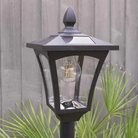 Festive Lights - 2.1m (7ft) Solar Filament Effect Twin Head Traditional Victorian Style Lamp Post Light - 6 Warm White LEDs, Dual Brightness Settings - Outdoor Garden Feature, IP44 Rated, Fixing Kit