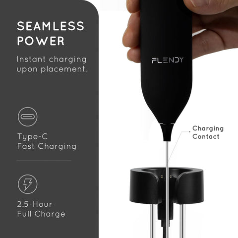 Rechargeable Milk Frother Handheld with USB-C Stand | Coffee Whisk Mixer