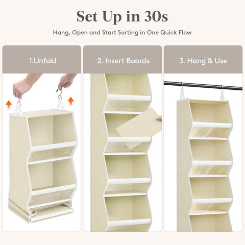 Lifewit 4-Tier Hanging Wardrobe Storage Organiser – Grey Foldable Closet Shelves with Clear PVC Window