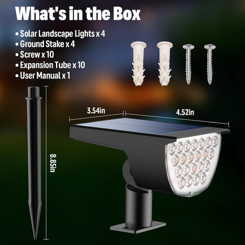 GKGG Solar Lights Outdoor Waterproof IP65, 76 LED 3 Lighting Modes Solar Spot Lights Yard Garden Landscape Pathway Outdoor Lights (Warm White, 4 Pack)