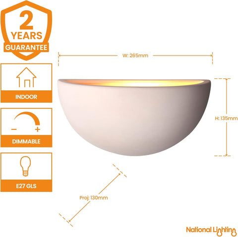 Modern Decorative Paintable Bowl Shaped E27 LED Compatible Dimmable Hallway Lounge Wall Uplighter