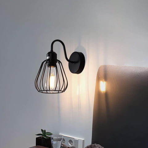 2 pcs Black Wall Lights Simplicity Vintage Industrial Wall Lights Bedside Lamps E27 Edison Bulbs Wall Sconce Lamp Holder for Living Room Bedroom Restaurant Lighting