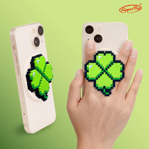 3D Pixel Art MagSafe Phone Grip & Stand Lucky Clover – White