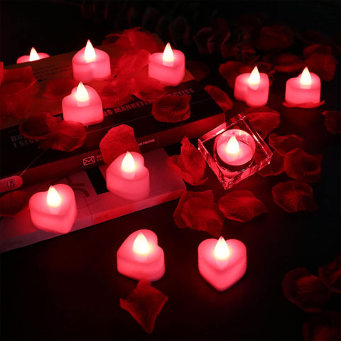 Heart Shaped Flameless LED Candles – Pack of 24 Flickering Decorative Lights for Romantic Occasions