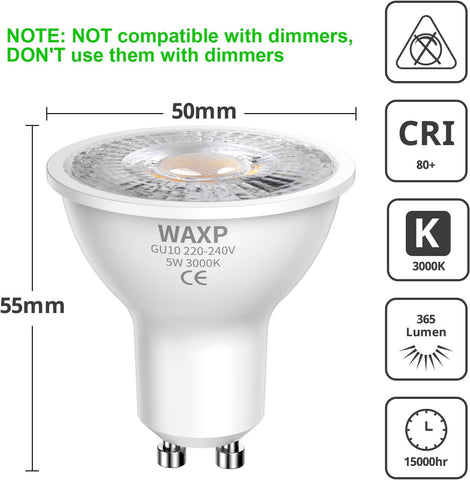 GU10 LED Spot Light Bulbs 5W Warm White 3000K 10 Pack