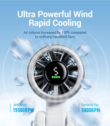 Diveblues Portable Handheld Fan, High-Speed Turbo Portable Fan, LED Display, Up to 12 Hours, 4000mAh Battery, 5 Wind Gear, Rechargeable small Hand Fan for Travel/Commute/Outdoor, Gifts for Women