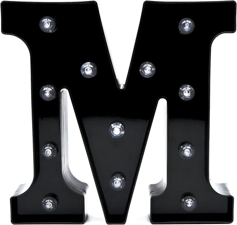 Black Alphabet Marquee Letters LED 26 Alphabet Light Up Letters with Diamond Bulb Battery Powered Led Letter for Wedding Birthday Christmas Home Bar Decoration Party Night Light (Black Letter M)