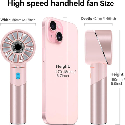 Handheld Fan,Ultra-Portable 7000 RPM Turbo Mini Fan with 16H Battery,4-Speed USB Rechargeable Metal Design | Pocket Fan for Travel/Outdoor/Home/Office,Gift for Men & Women (Alloy Construction)