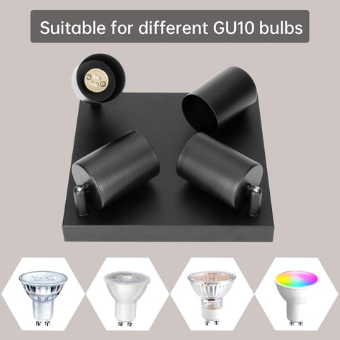 Adjustable 4 Way Ceiling Spotlight Black GU10 Rotatable Light Fitting
