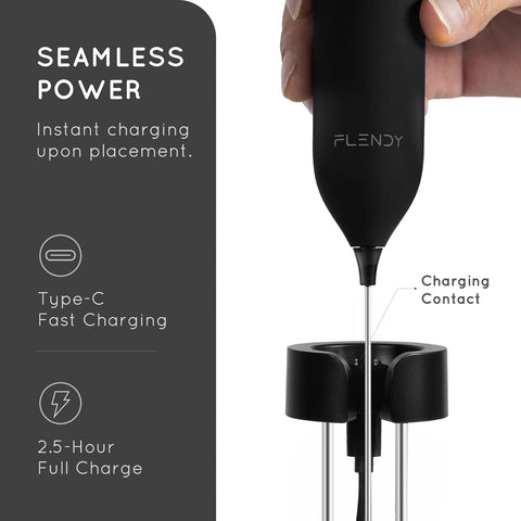 Rechargeable Milk Frother Handheld with USB-C Stand for Coffee & Drinks