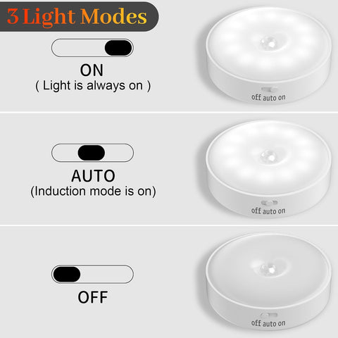 daphomeu Motion Sensor Lights Indoor, 6 Pack Wireless USB Rechargeable Cupboard Lights – 12 LED Stick-On Night Lights for Wardrobes, Stairs, Hallways & Under Cabinets - Put Light Exactly Where You Need It