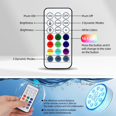 Rechargeable Submersible Pool Lights 2 Pack – IP68 Waterproof LED Underwater Lights with Remote, 16 Colour Changing Modes & Timer for Pools, Hot Tubs, Ponds & Aquariums