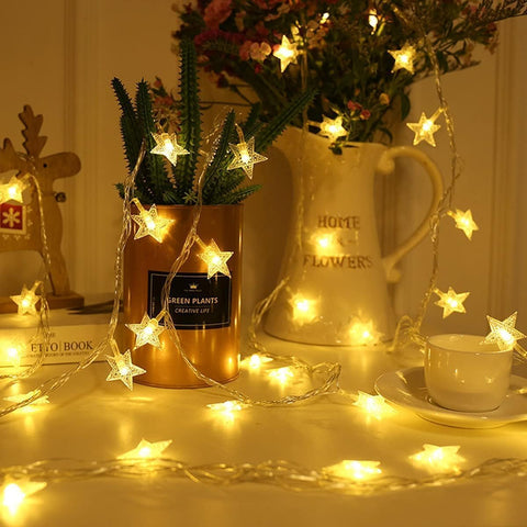 Star Fairy Lights 3M 20 LED Battery Powered String Lights, Warm White Two Mode Decorative Lights for Indoor Outdoor, Party, Birthday, Valentine’s Day, Halloween and Christmas Decorations, Flexible Copper Wire, IP44 Waterproof