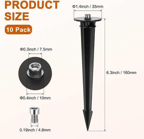 M METERXITY 10-Pack Plastic Flood Light Ground Stake, 1.4" Diameter x 6.3" Height Outdoor Light Stakes Replacement for Landscape/Garden/Yard/Lawn/Pathway [Black]