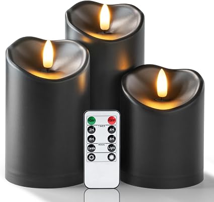 3 Pack Orange Flameless LED Candles with Remote – Waterproof Flickering Pillar Candles for Autumn, Halloween & Outdoor Décor