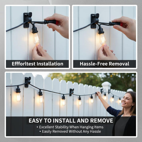 60Pack Outdoor String Light Clips & Screw Hooks – Weatherproof Garden & Patio Light Clips – Keep Your Lights Secure When the British Weather Turns