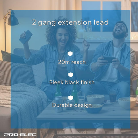 PRO ELEC PELB1741 2 Gang Extension Lead 20m, Black